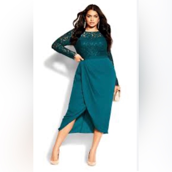City Chic Dresses & Skirts - City Chic Teal Long Sleeve Lace Dress